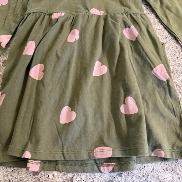 NWT Baby Gap Green Pink Hearts 100% Cotton Long Sleeve Scoop Neck Dress-Size 3T - Picture 4 of 10